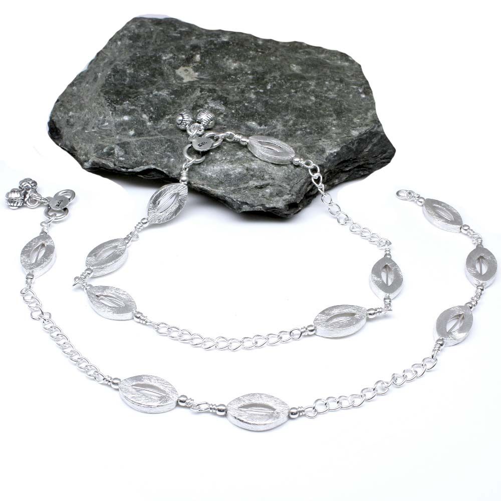Women Anklet Bracelet 925 Silver Beads Foot Ankle chain 10.5"