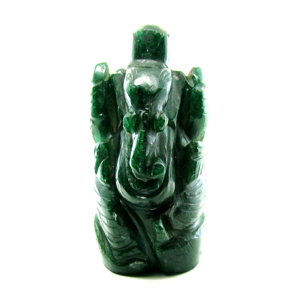 888.3Ct Ganesha God Idol Hindu Deity Green Aventurine Quartz Carved Sculpture