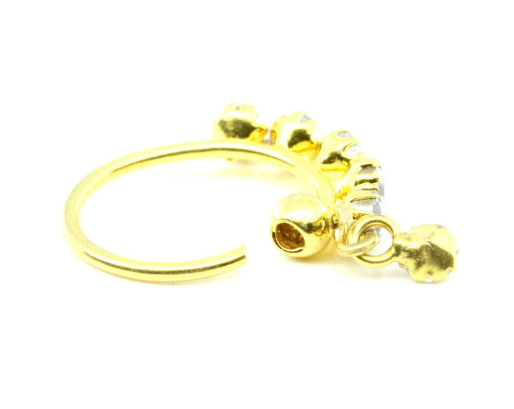 Ethnic Style 6 CZ Studded Nose Hoop Ring 14k Solid Real Yellow Gold 22g
