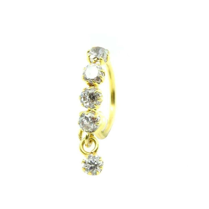 Real gold hoop nose ring with dangling stone. Buy Online from Indian Jewelry Seller