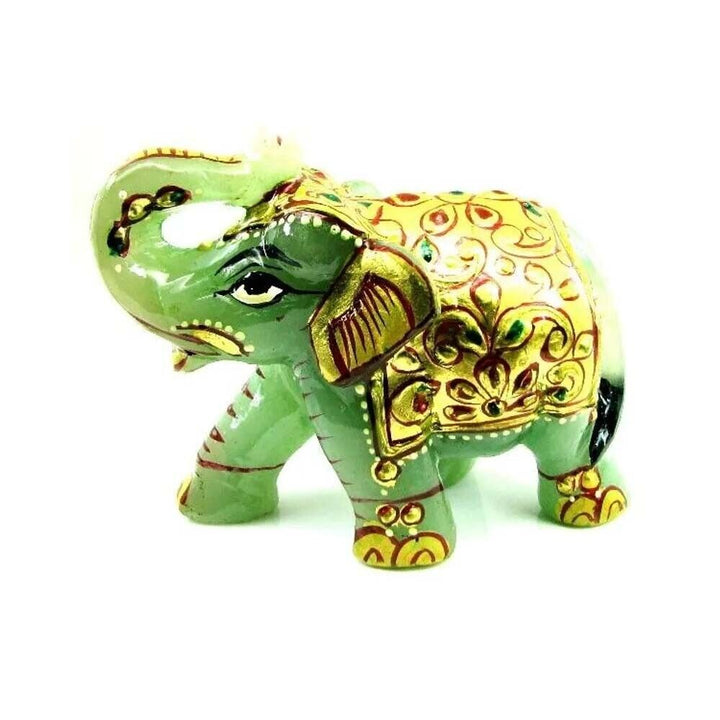 875.9CT Natural Green Aventurine Gemstone Carved Elephant Art Work Painting