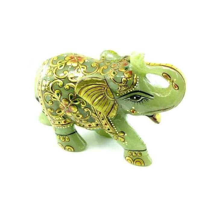 1475Ct Green Aventurine Gemstone Carved Elephant figurine lucky gold Painted