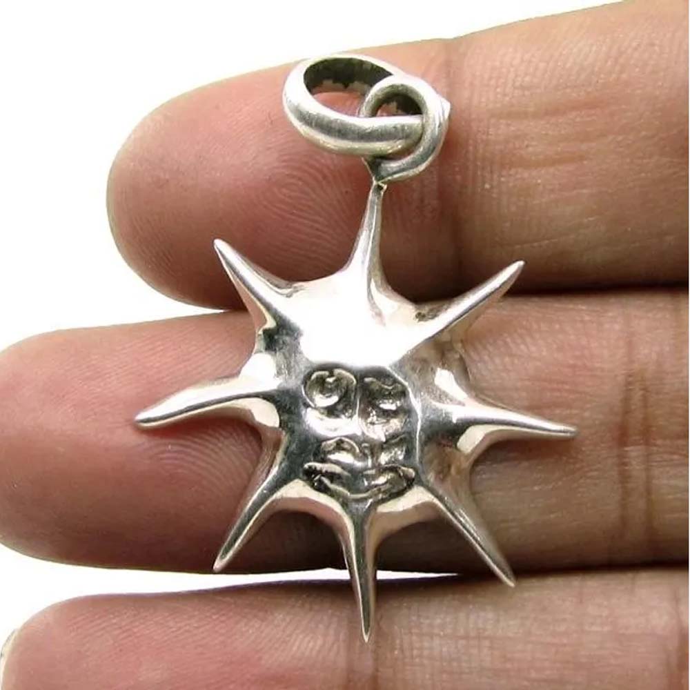 Pure Silver Lord Surya Sun Embossed 925 Sterling Silver Pendant