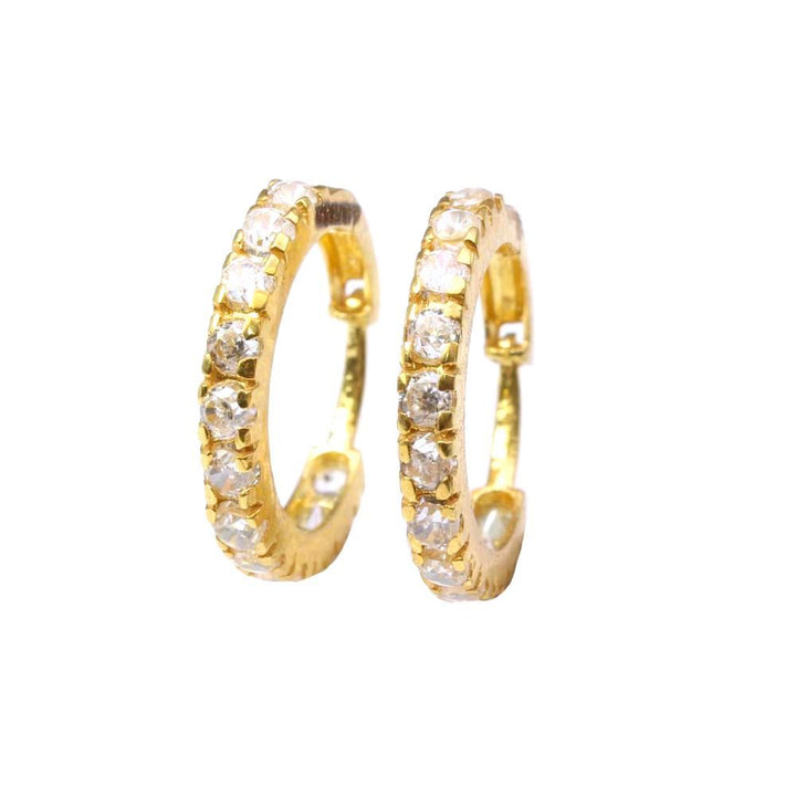 Ethnic Style Hinged Hoop EAR Stud 18k Solid Real Yellow Gold - Pair
