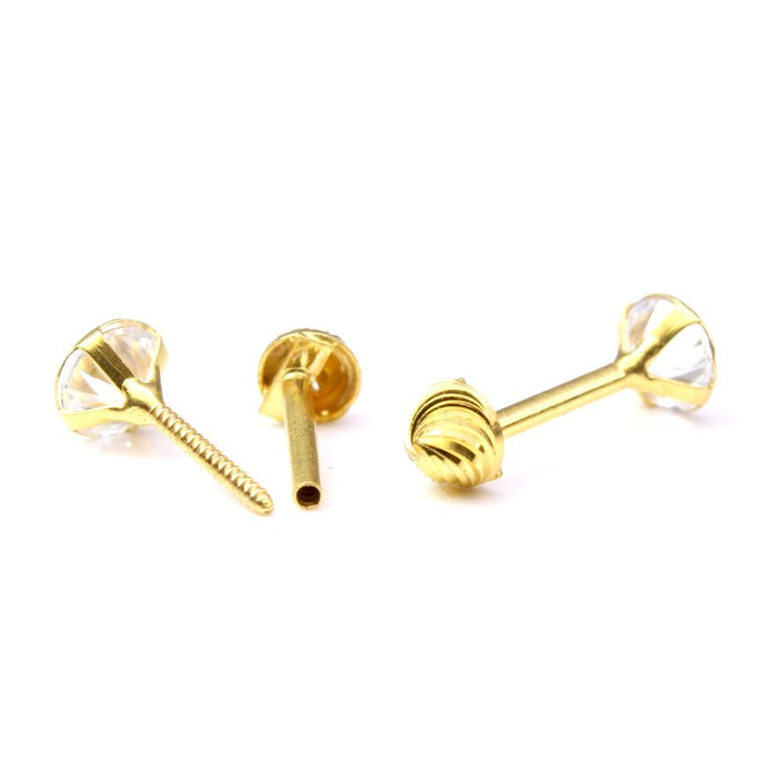 Reversible tiny white CZ Studded EAR Studs 14k Solid Real Gold Screw Back