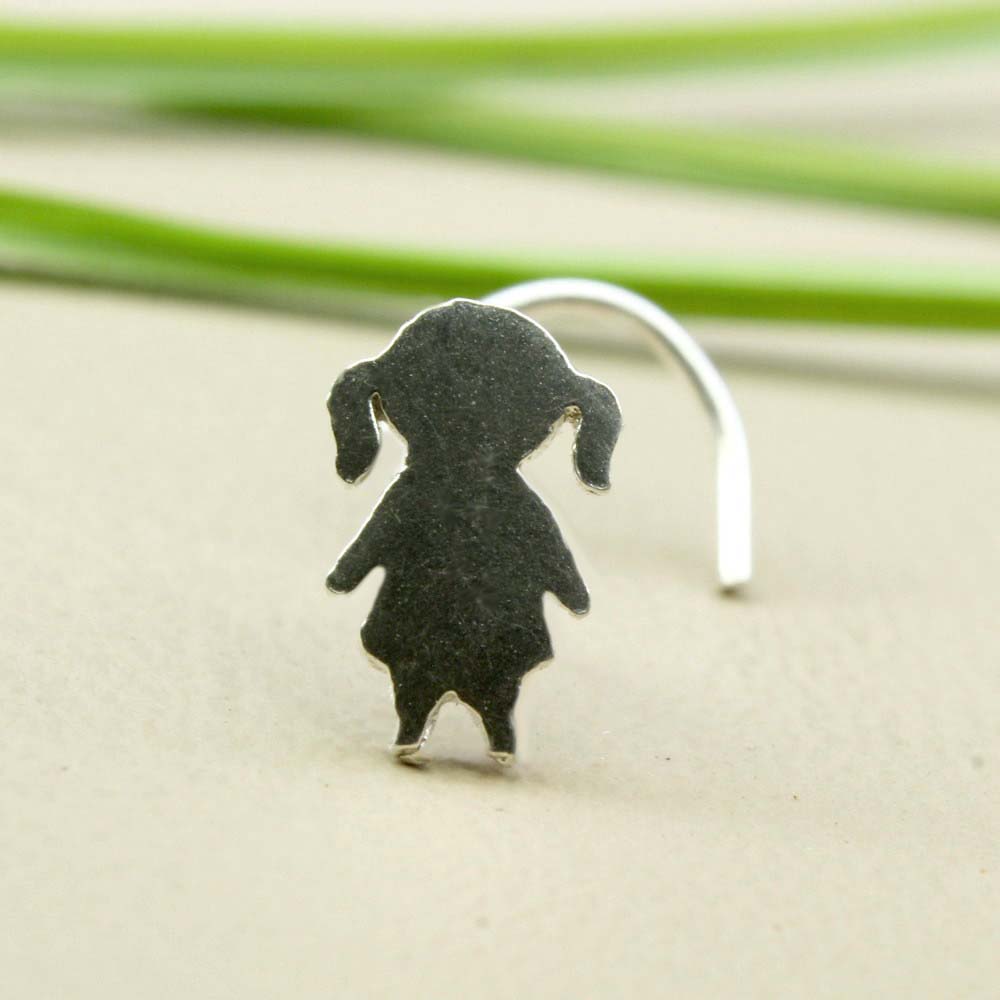 Cute Girl Real Sterling Silver nose stud Corkscrew nose ring L bend 22g