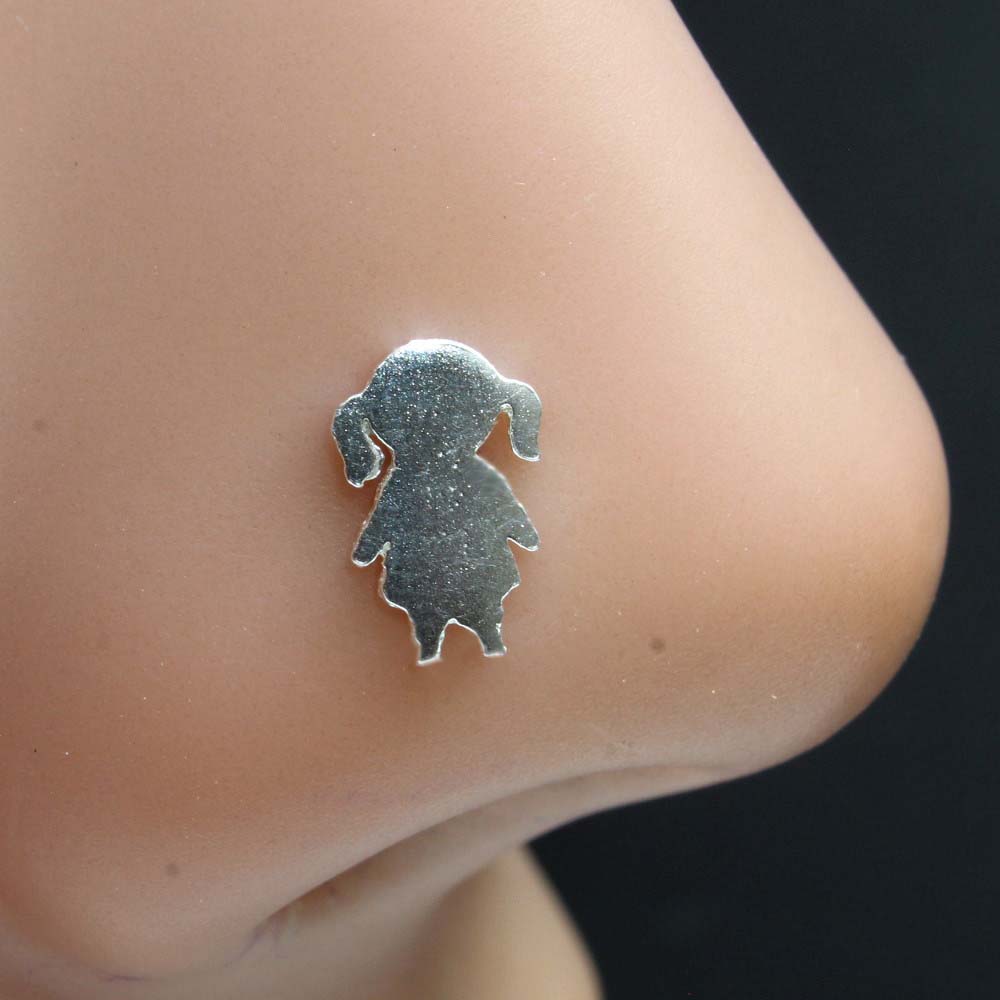 Cute Girl Real Sterling Silver nose stud Corkscrew nose ring L bend 22g