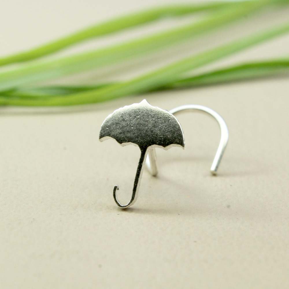 Small Umbrella Real Sterling Silver nose stud Corkscrew nose ring L bend 22g