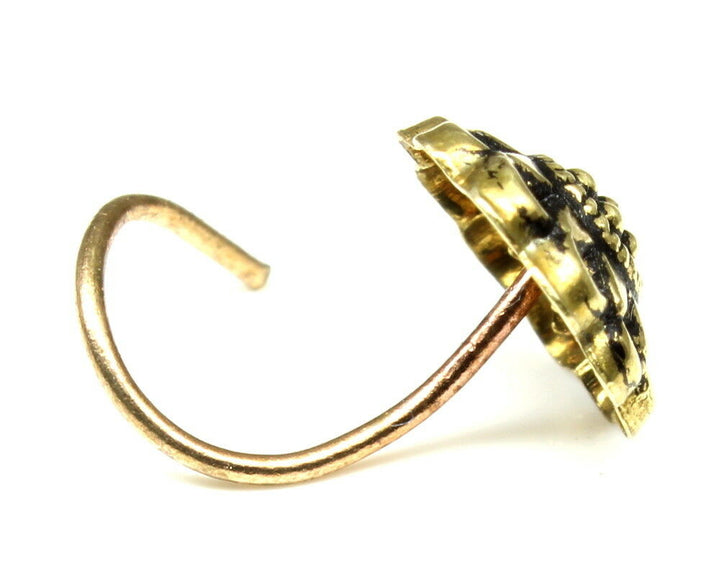 Ethnic Nose Stud, Antique gold finish nose ring, corkscrew piercing ring l bend