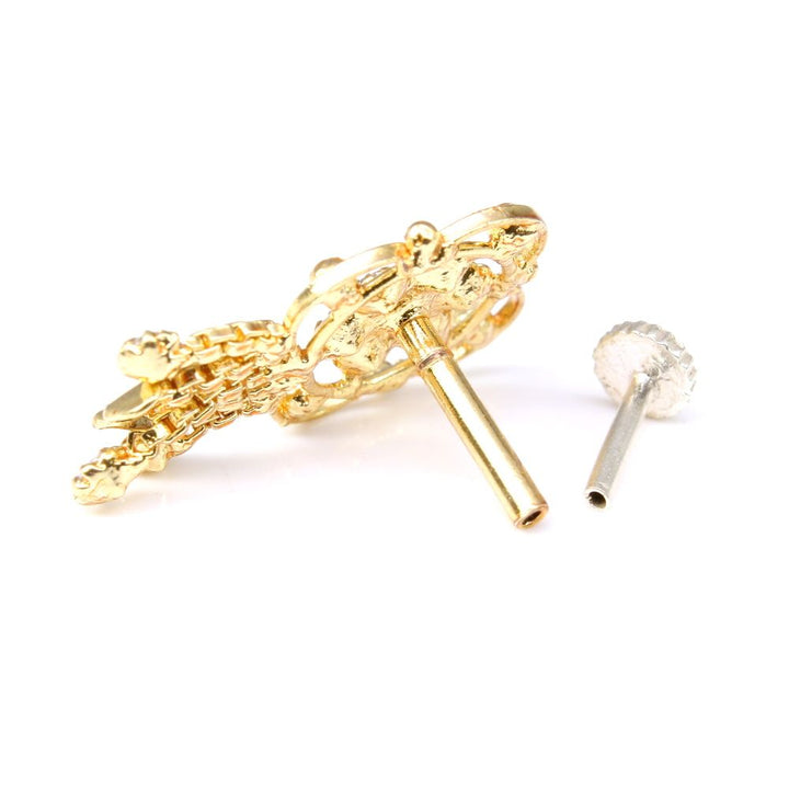 Big Dangle White  Gold Plated Indian Nose Stud CZ Push Pin