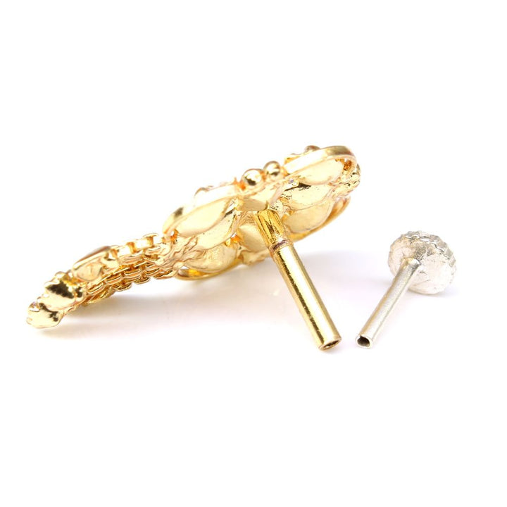 Big Dangle Pink White Gold Plated Indian Nose Stud CZ Push Pin