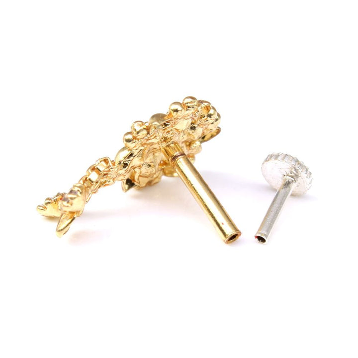 Dangle White Dangle Gold Plated Indian Nose Stud CZ Push Pin