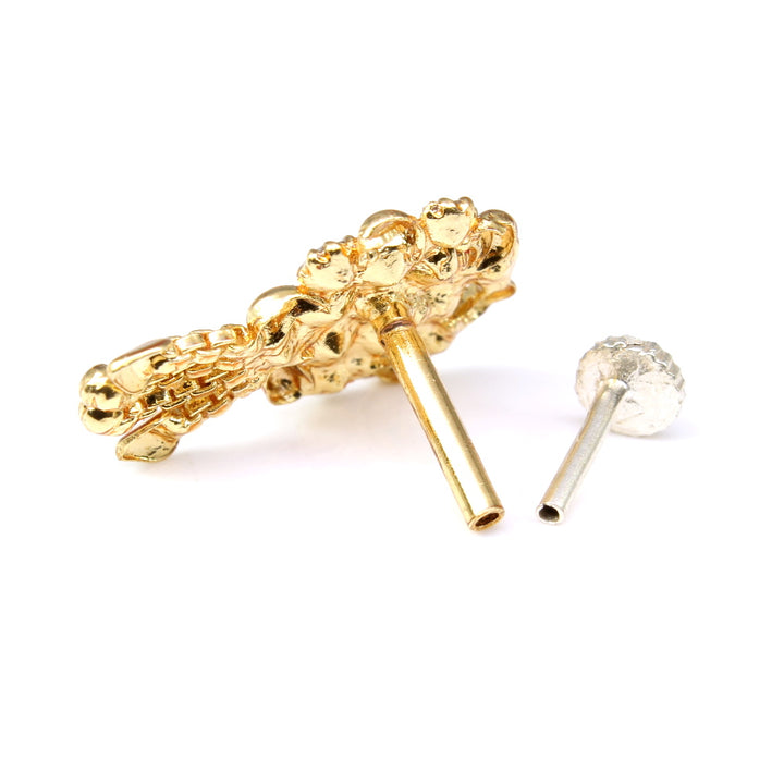 Ethnic Dangle Multicolor CZ Gold Plated Indian Nose Stud Push Pin