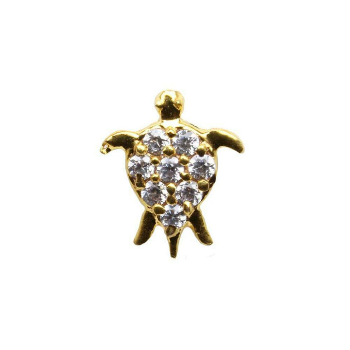 Indian Turtle Nose ring White CZ studded gold plated Piercing Nose stud push pin