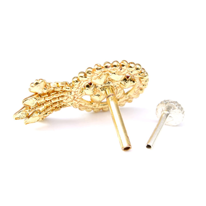 Indian Dangle Multicolor CZ Gold Plated Nose Stud Push Pin