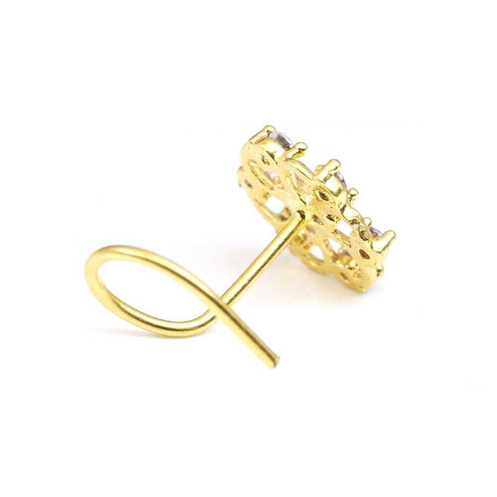 Gold Plated Indian Wheel Nose Stud CZ corkscrew piercing nose ring