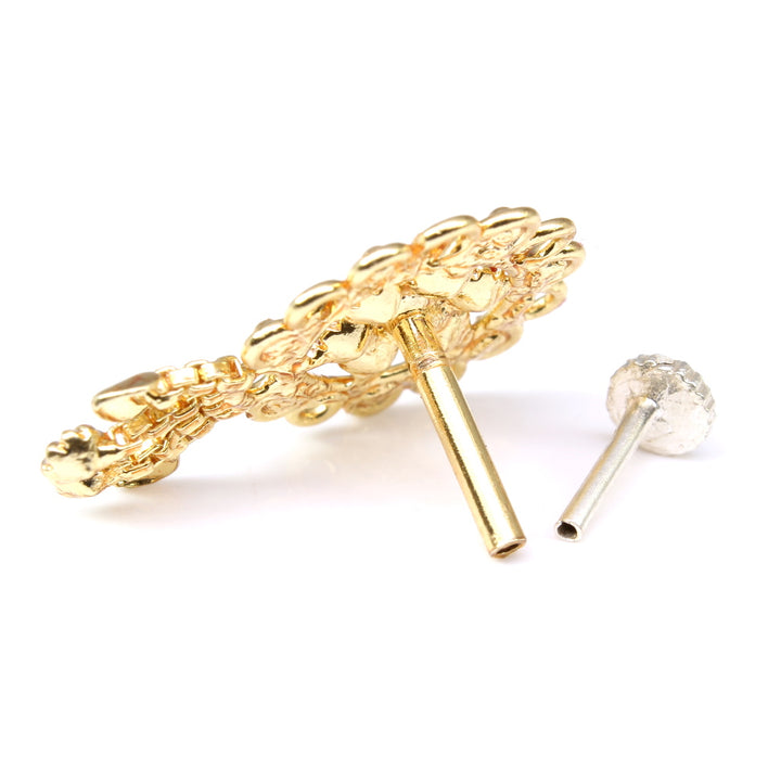 Big Dangle White CZ Gold Plated Indian Nose Stud Push Pin