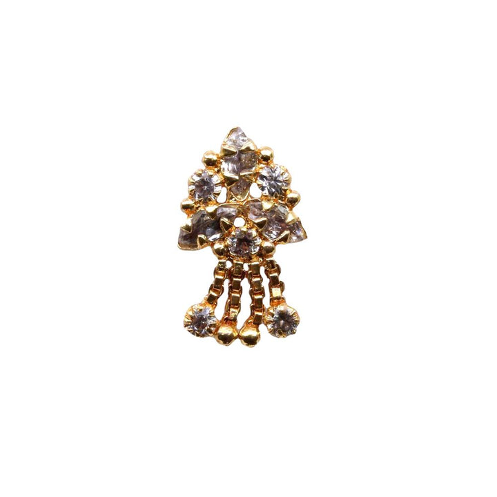 Indian style Statement Dangle White Gold Indian Nose Stud CZ Push Pin