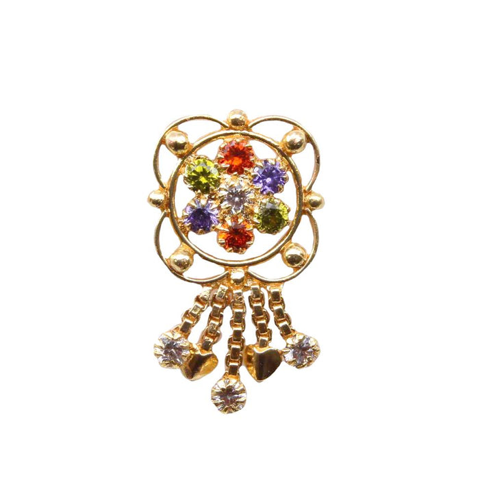 Indian style Statement Dangle Multicolor CZ Gold Plated Nose Stud Push Pin