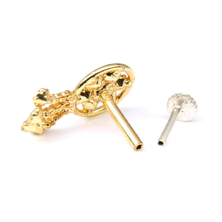 Dangle Multicolor Gold Plated Indian Nose Stud CZ Push Pin