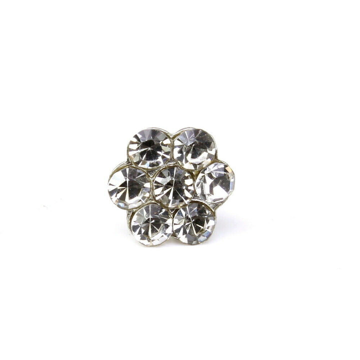 Indian style silver Plated white crystal Piercing Nose stud push pin