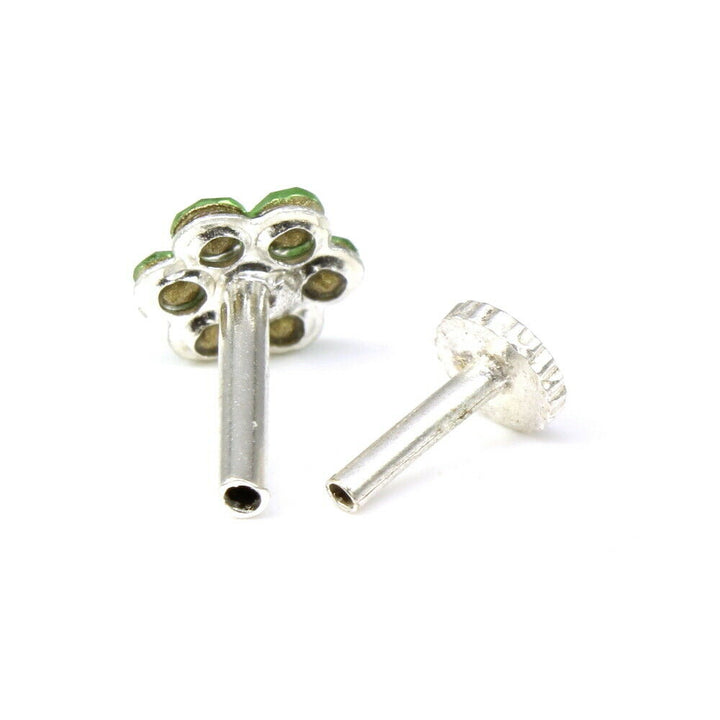 Indian style silver Plated Green white crystal Piercing Nose stud push pin
