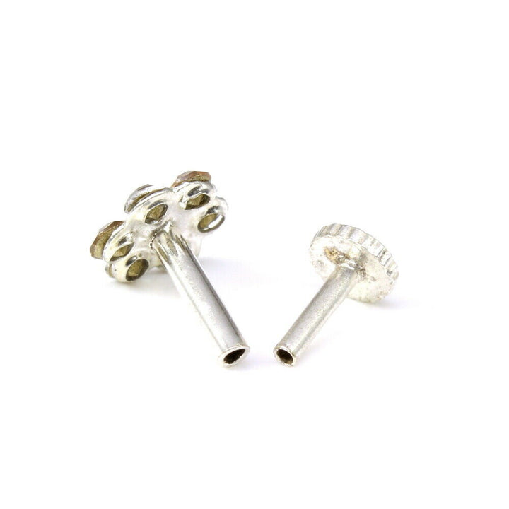 Indian style silver Plated Brown white crystal Piercing Nose stud push pin