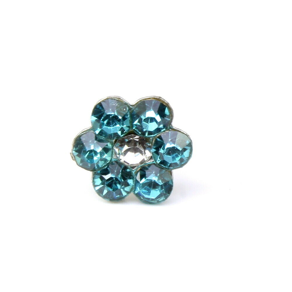Indian style silver Plated Blue white crystal Piercing Nose stud push pin