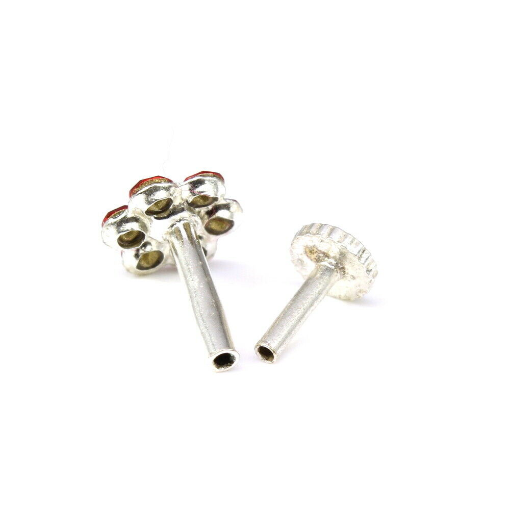 Indian style silver Plated Red white crystal Piercing Nose stud push pin