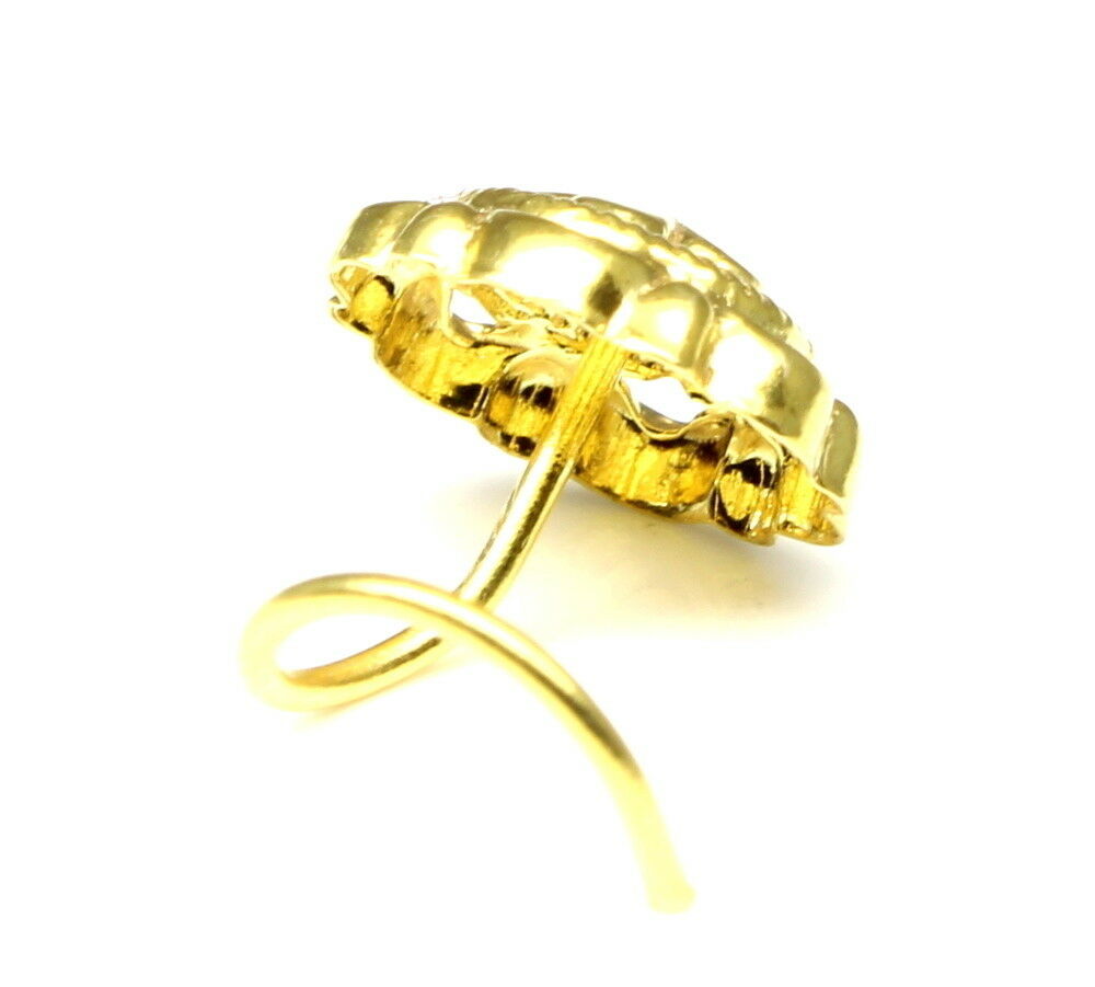 22ct Yellow Gold & Cubic Zirconia Half Hoop Nose Ring Stud Straight Bar 4  Stone | eBay