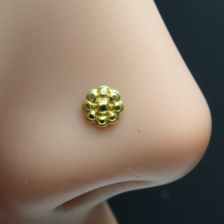 Real Gold Nose stud 14K Ethnic Indian piercing nose ring Push pin