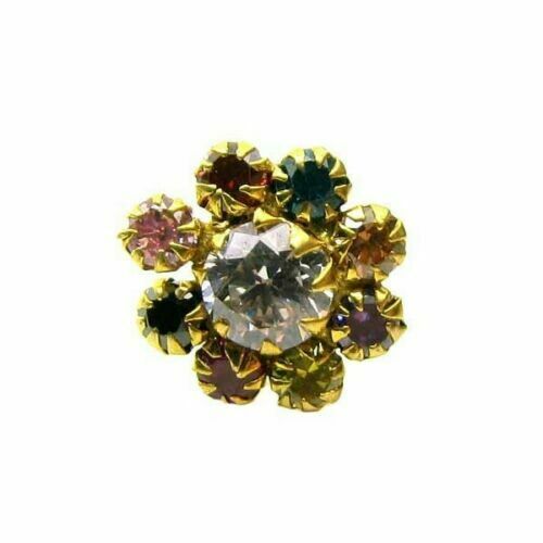 Classic Multicolor CZ Body Piercing Nose stud Pin Solid Real 14k Yellow Gold