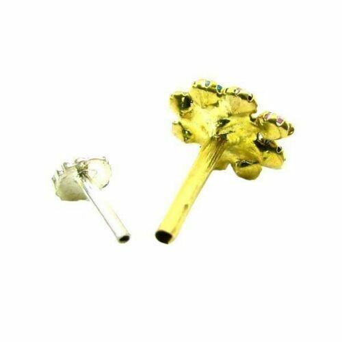 Indian Style Floral CZ Studded Body Piercing Jewelry Nose Stud Pin Solid Real 14k Yellow Gold