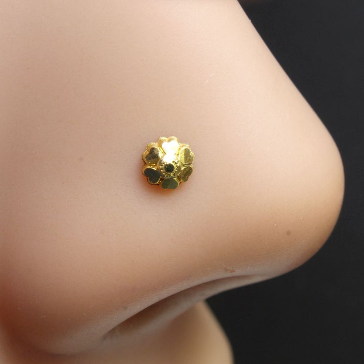 Tiny Flower 14k Real Gold Single Corkscrew Nose Stud