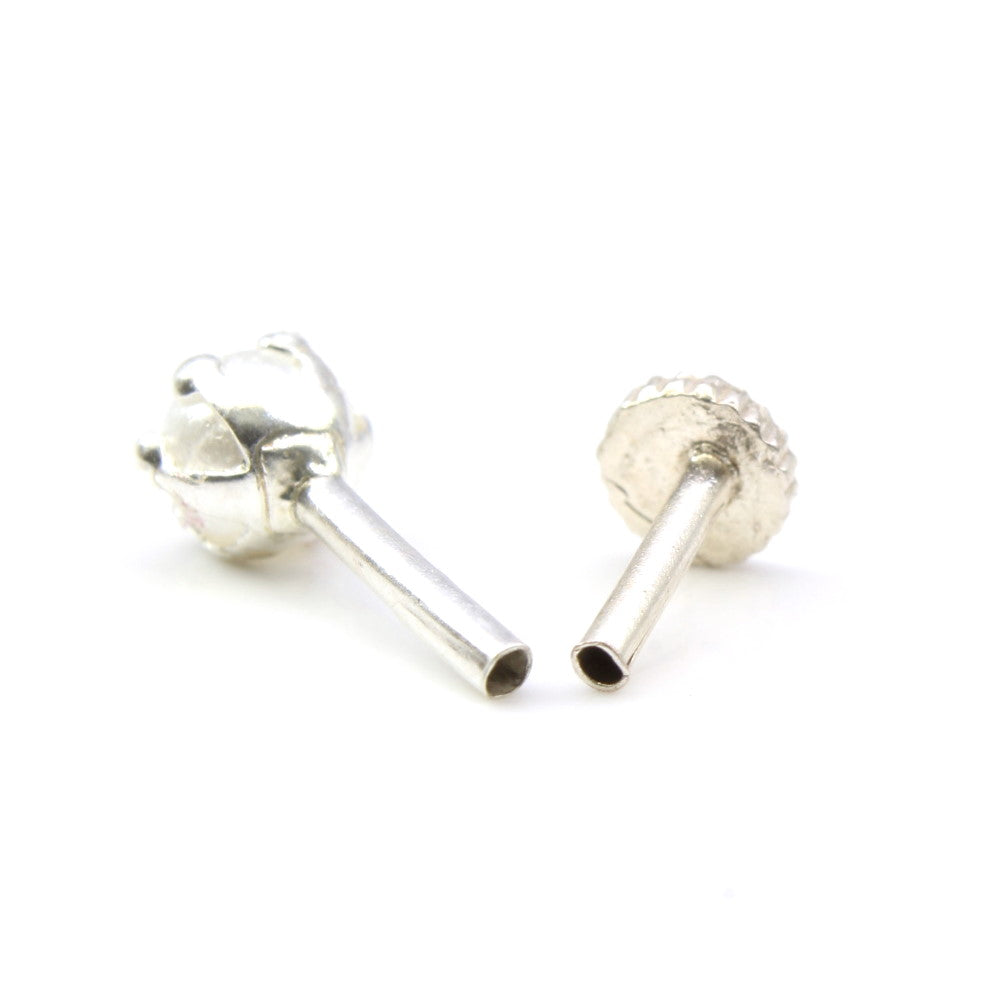 Lovely White CZ Piercing Nose Stud Pin Solid Real 14k Yellow Gold Scre –  Karizma Jewels