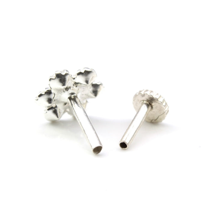 Floral 925 Sterling Silver White CZ Indian Nose ring Push Pin