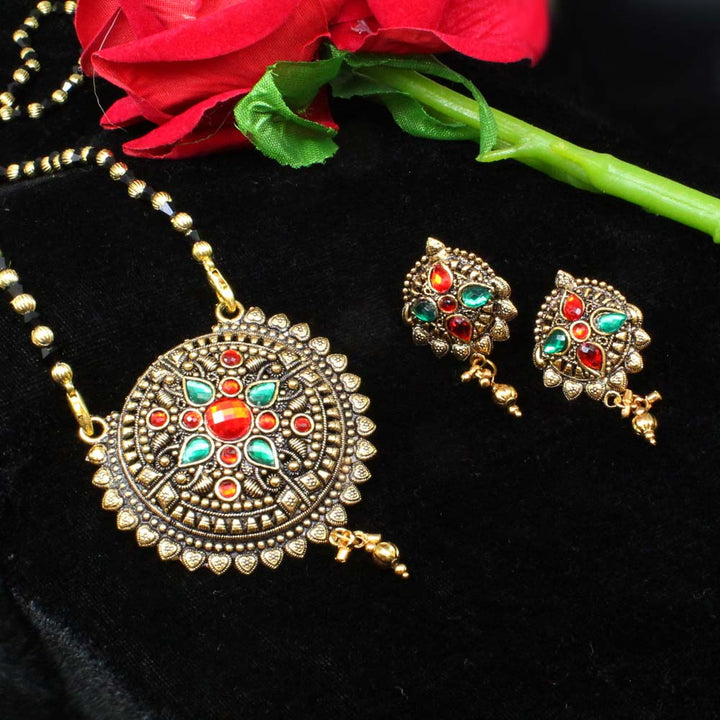 Designer Indian Mangalsutra black beads necklace earrings set gift for wife