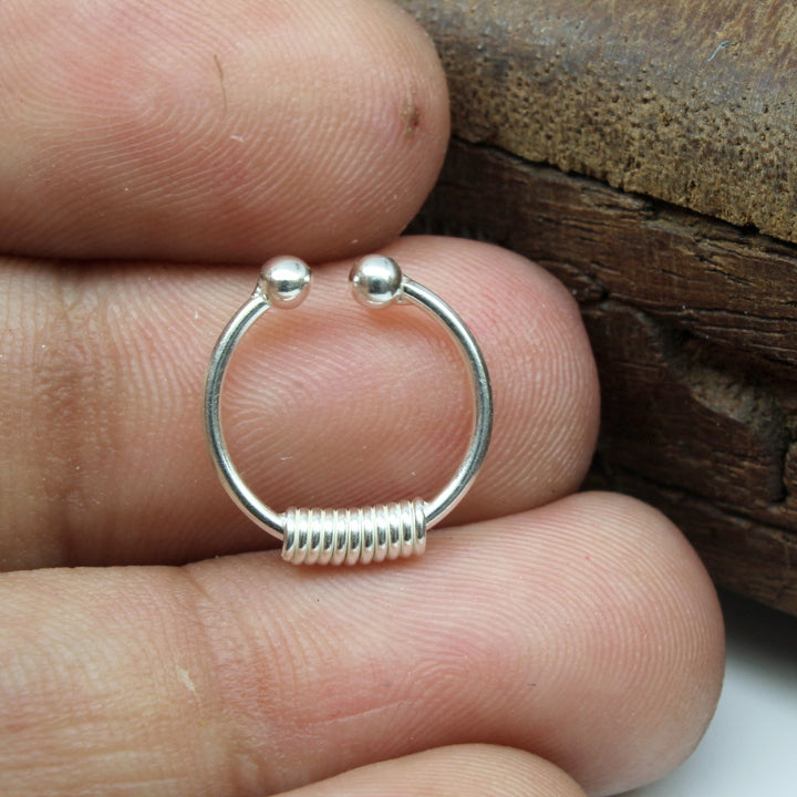Tribal Ethnic Real Silver Piercing Septum Nose Ring Indian style 20g