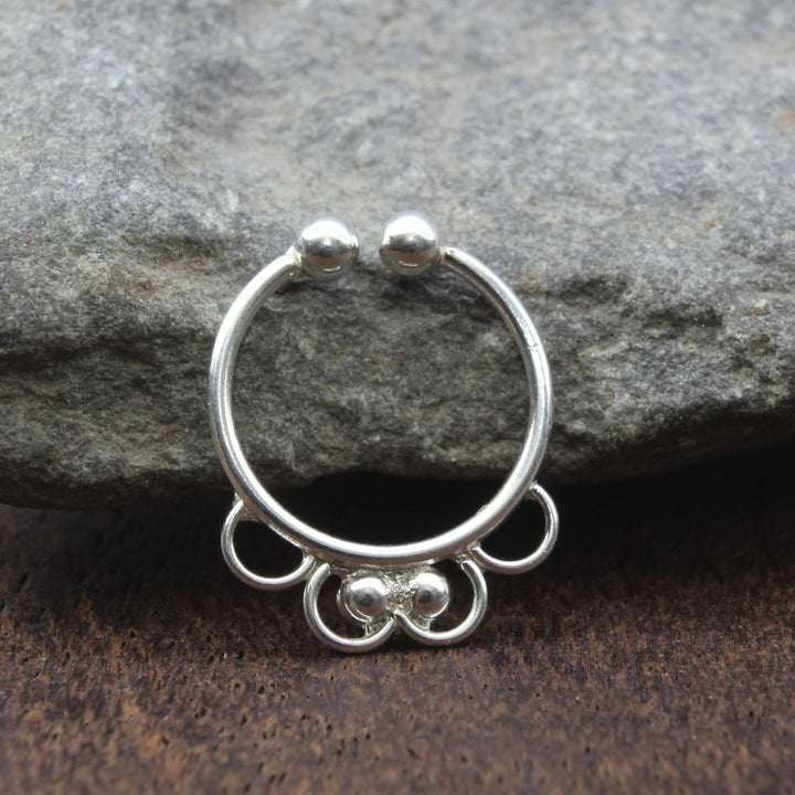 Ethnic Silver Piercing Septum Nose Ring Indian tribal style 20g