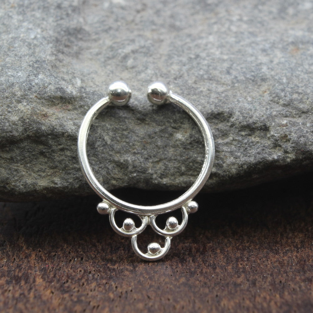 Ethnic tribal style Real 925 Silver Piercing Septum Nose Ring Indian 20g