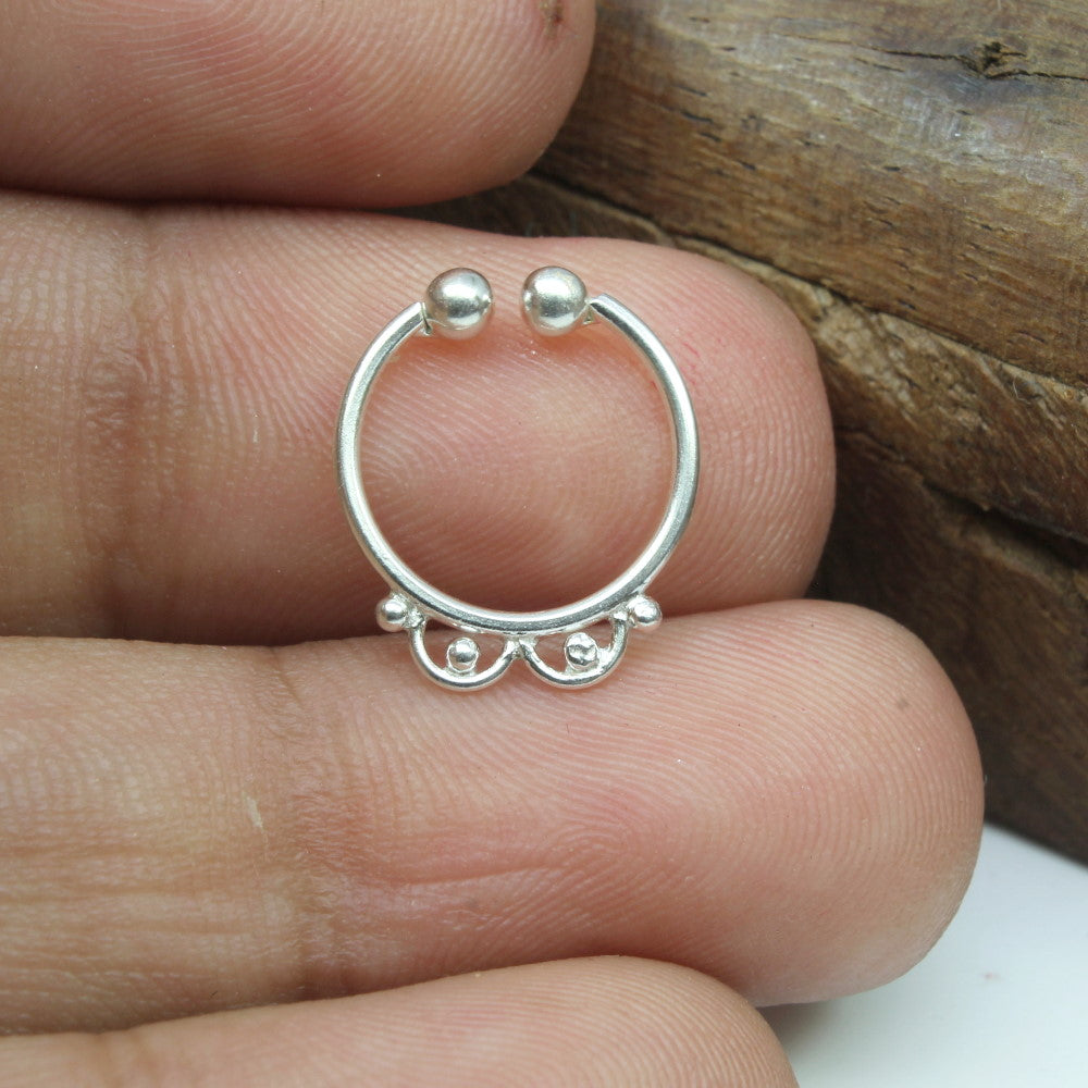 Ethnic Handmade style Real Solid Silver Piercing Septum Nose Ring 20g