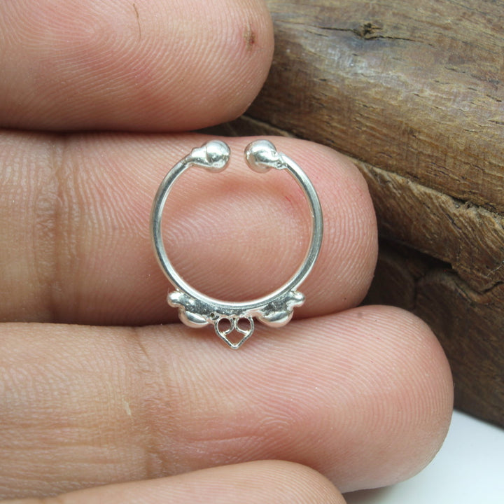 Traditional Handmade style Real Solid Silver Septum Nose Ring 20g