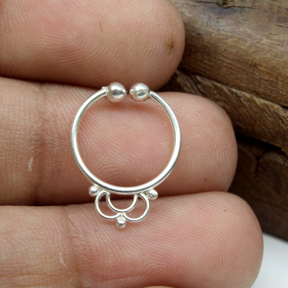 Indian Handmade style Real 925 Solid Silver Septum Nose Ring 20g