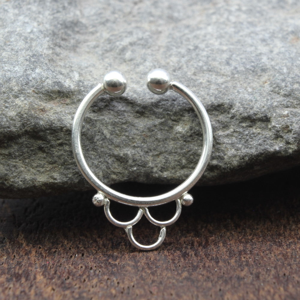 Tribal style Indian Sterling 925 Silver Septum Indian Nose Ring 20g