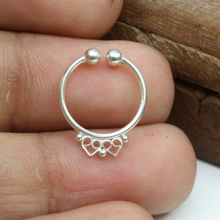 Traditional Tribal style Indian Sterling 925 Silver Septum Indian Nose Ring 20g