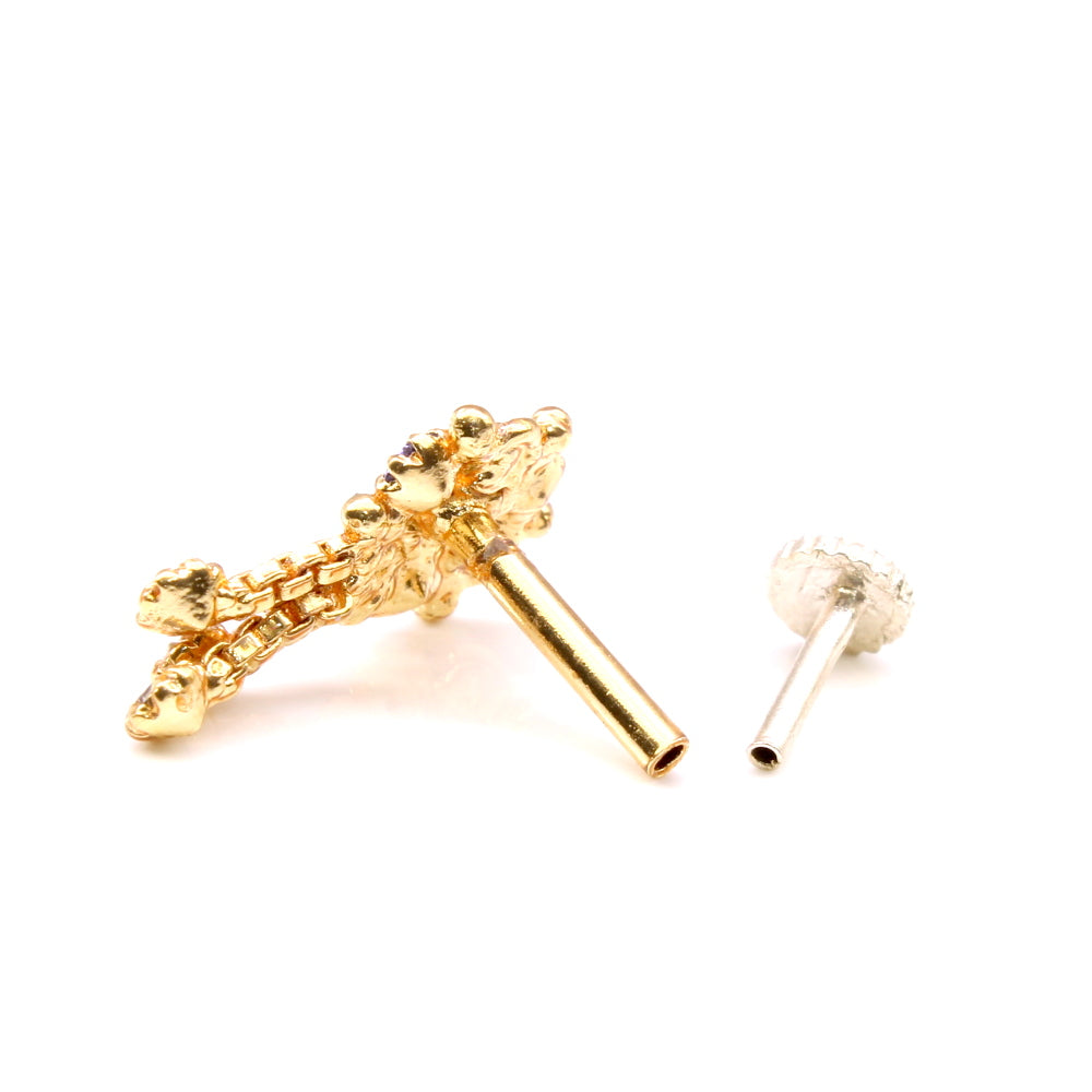 Indian style Dangle Multicolor CZ Gold Plated Nose Stud Push Pin