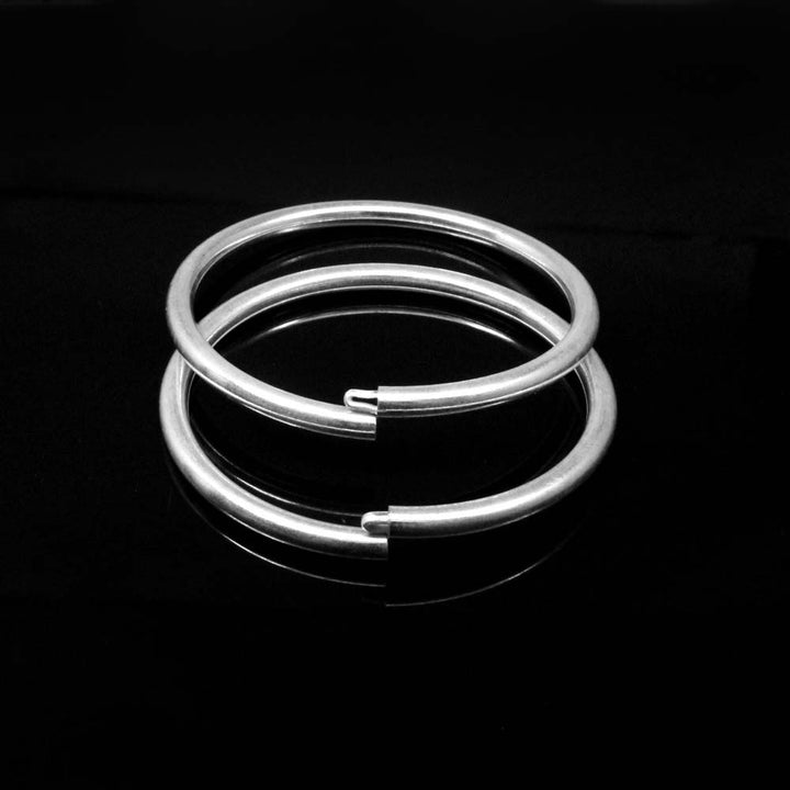 Ethnic Indian Plain Real Silver Kids Openable Bangles Bracelet - Pair