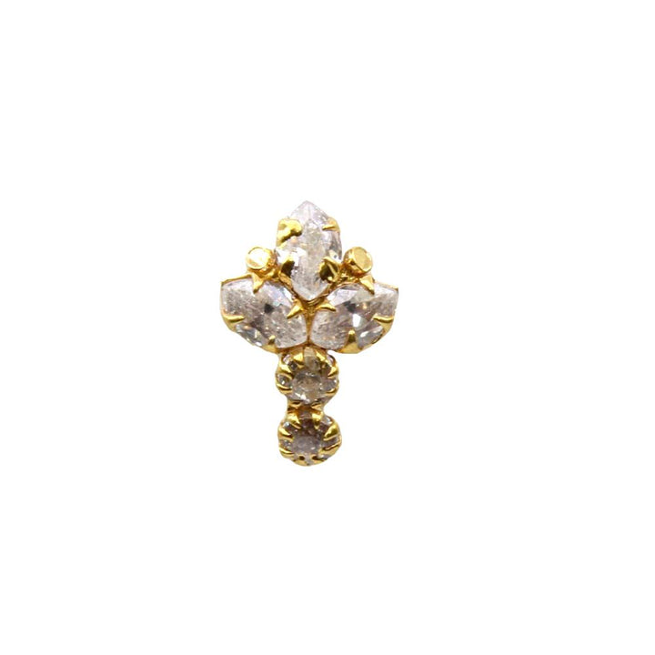 Small Vertical 14K Solid Gold CZ Indian piercing nose ring Push Pin