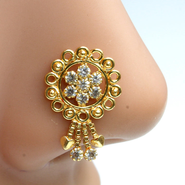 DANGLE NOSE STUD PUSH PIN IN INDIAN STYLE