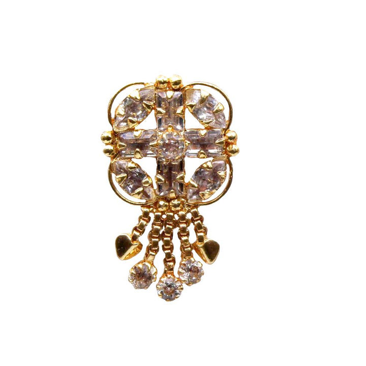 Statement Indian Dangle White CZ Gold Plated Nose Stud Push Pin